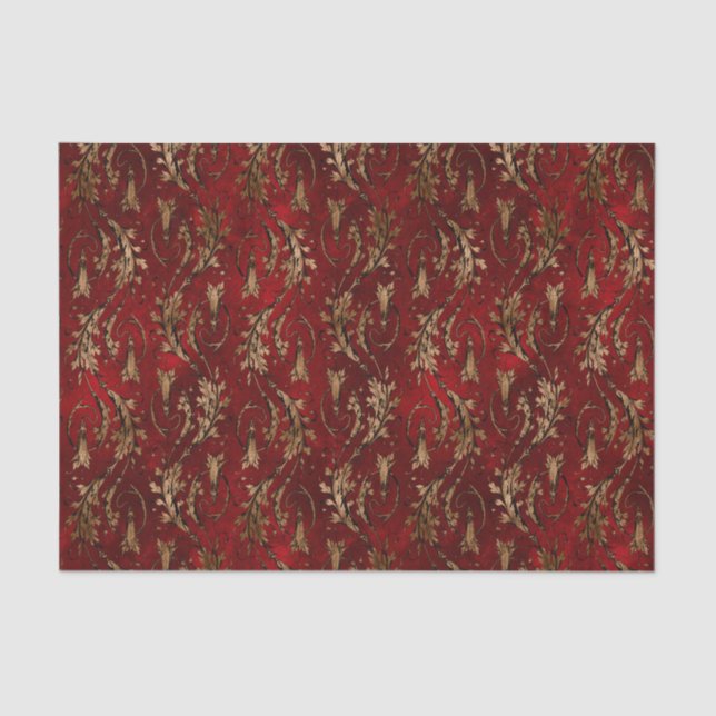 Vintag Red Gold Art Deco Grafik Seidenpapier (Vorderseite)