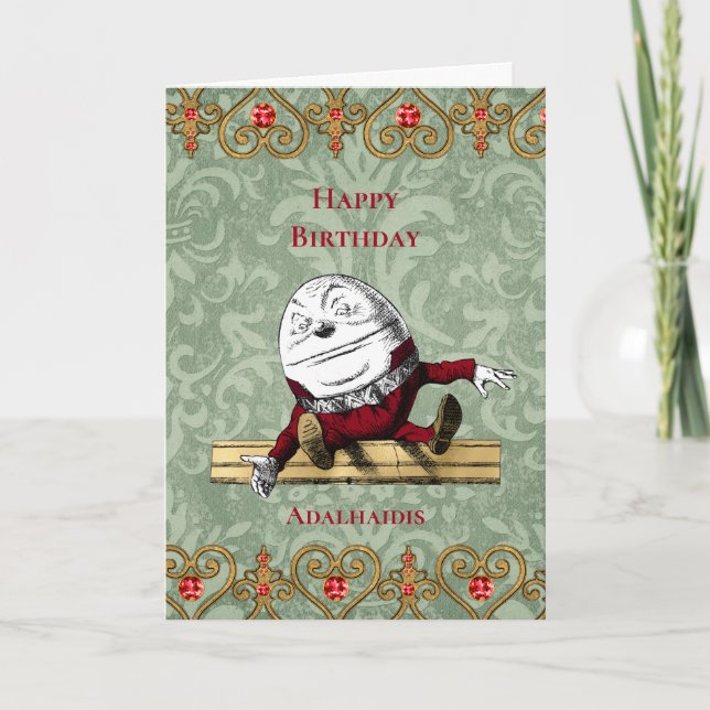 Vintag Red Gold Humpty Dumpty Geburtstag Karte (Vorderseite)