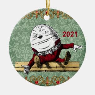 Vintag Red Gold Humpty Dumpty Weihnachten Keramik Ornament