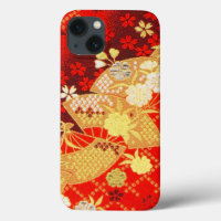 Vintag Red Gold Japanisch Kimono Fan Floral