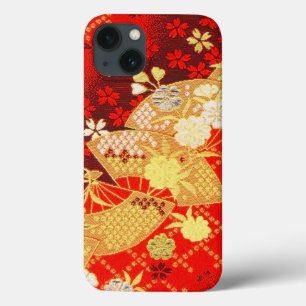 Vintag Red Gold Japanisch Kimono Fan Floral Case-Mate iPhone Hülle