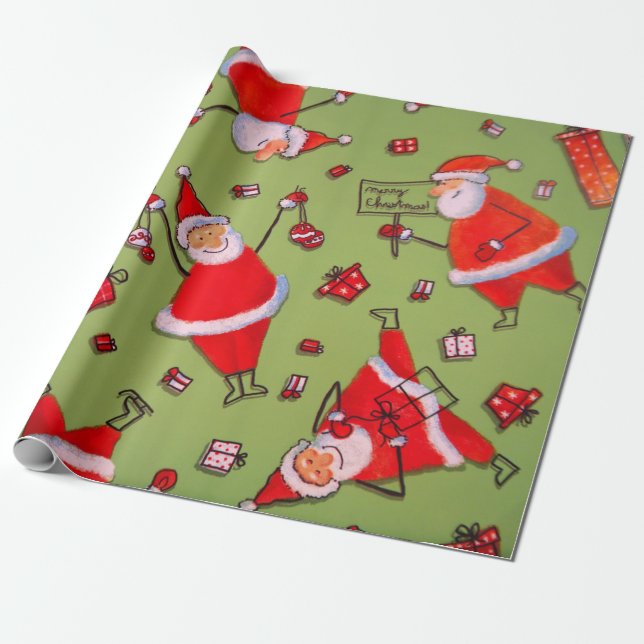 Vintag Red Gold Santa Geschenkpapier (Ungerollt)