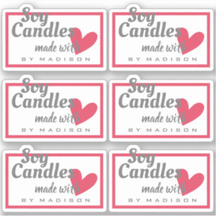 Vintag Red Gray Made with Liebe Heart Soy Candles Aufkleber