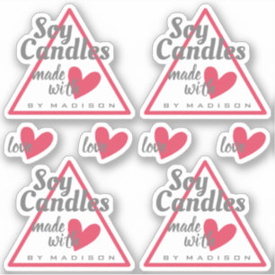 Vintag Red Gray Made with Liebe Heart Soy Candles Aufkleber