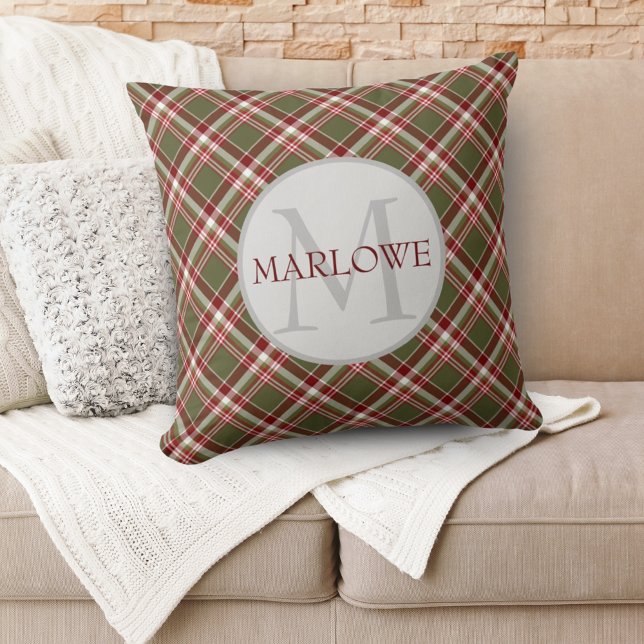 Vintag Red Green Classic Kariert Monogram Custom Kissen (Vintage Red Green Classic Plaid Monogram Custom Throw Pillow)