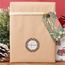 Vintag Red Green Classic Kariert Monogram Runder Aufkleber