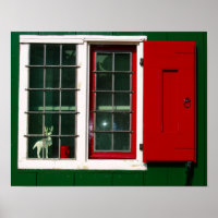 Vintag Red Green White Window Folklore