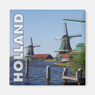 Vintag Red Green Zaanse Schans Dutch Windmills Magnet