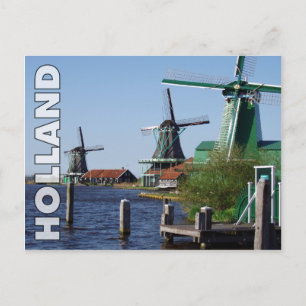 Vintag Red Green Zaanse Schans Dutch Windmills Postkarte
