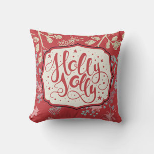 Vintag Red Holly Jolly Calligraphy und Florals Kissen