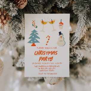 Vintag Red Illustriert Fun Weihnachts-Party Trendy Einladung