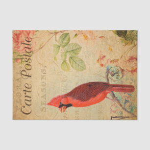 Vintag Red Kardinal Bird Floral Blume Französisch Seidenpapier