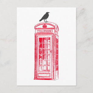 Vintag Red Phone Booth & Raven Postkarte