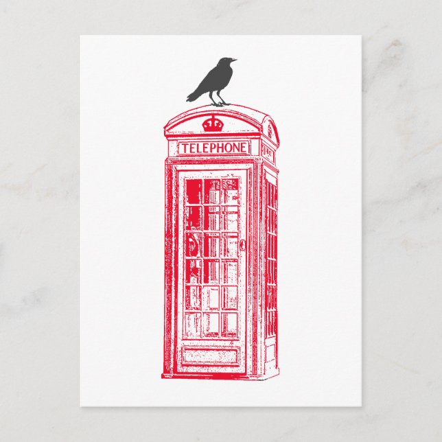 Vintag Red Phone Booth & Raven Postkarte (Vorderseite)