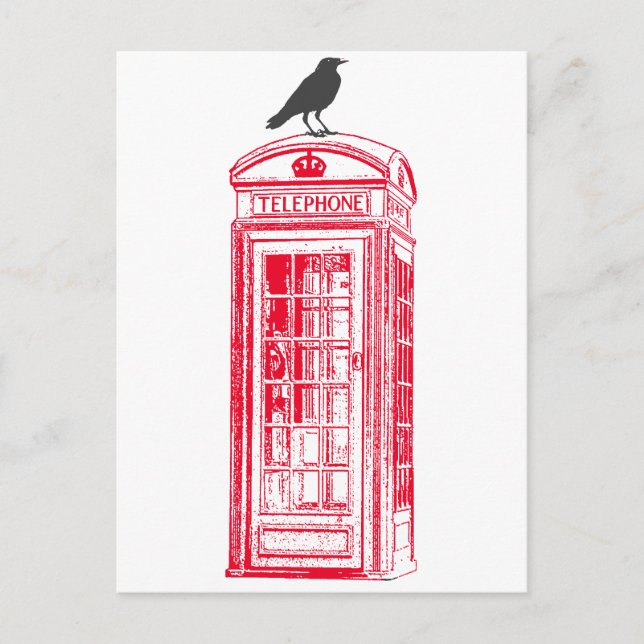 Vintag Red Phone Booth & Raven Postkarte (Vorderseite)