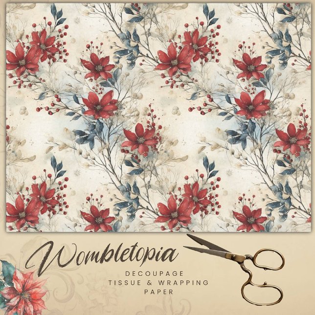 Vintag Red Poinsettia Christmas Decoupage Seidenpapier (Von Creator hochgeladen)
