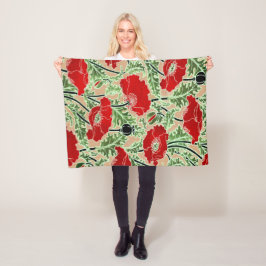 Vintag Red Poppy Fleece Blanket