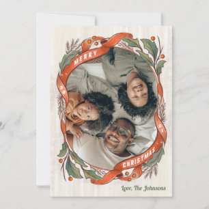 Vintag Red Ribons Holly Foto Feiertagskarte