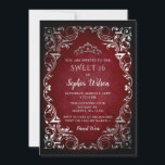 Vintag Red Silver Princess Tiara Sweet 16 Einladung<br><div class="desc">Elegant Vintag Red Silver Princess Tiara Sweet 16 Geburtstagseinladung</div>