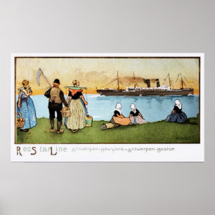 Vintag Red Star Line Antwerpen New York Boston Poster