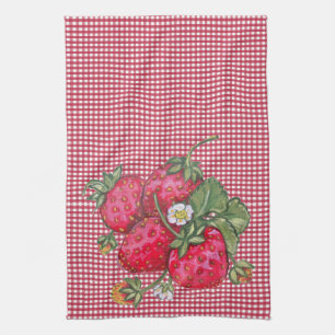 Vintag Red Strawberry Gingham Country Rustikal Geschirrtuch