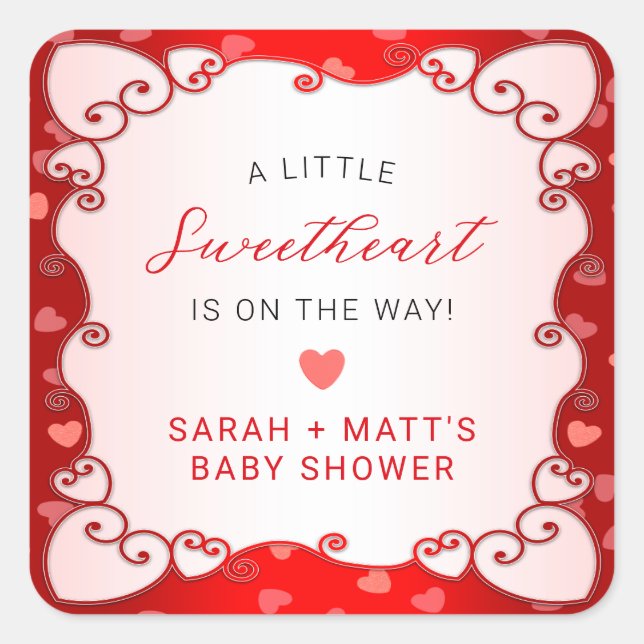 Vintag Red Sweetheart Valentinstag Babydusche Quadratischer Aufkleber (Vorderseite)