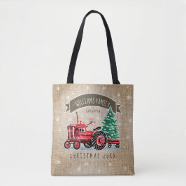 Vintag Red Traktor Weihnachtsbaum Burlap Name
