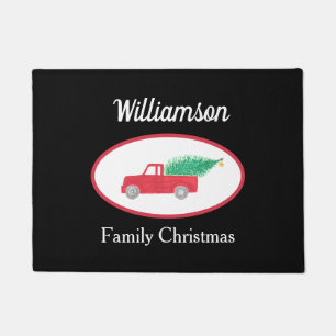 Vintag Red Truck Family Name Christmas Black Fußmatte