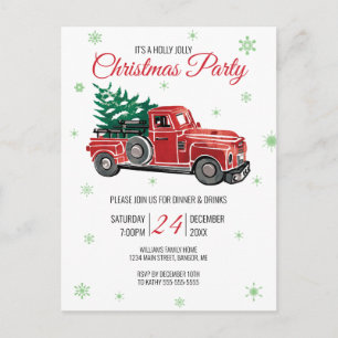Vintag Red Truck Holly Jolly Weihnachts-Party Einladungspostkarte