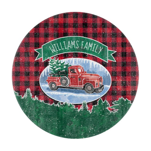 Vintag Red Truck Red Buffalo Karierte Weihnachten Schneidebrett (Vorderseite)