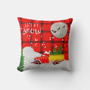 Vintag RED TRUCK Rustikales Xmas Tartan Rotes Schw Kissen