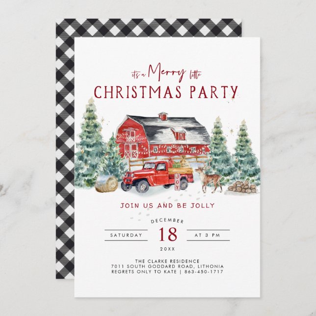 Vintag Red Truck Weihnachts-Party Einladung (Vorne/Hinten)