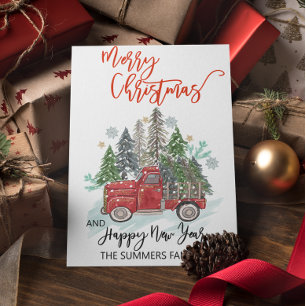 Vintag Red Truck Weihnachtsfarbe Feiertagskarte