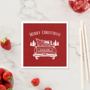 Vintag Red Truck White Frohe Weihnachten Serviette
