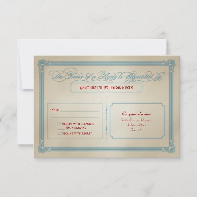 Vintag Red White & Blue DIY Wedding RSVP Karte (Vorderseite)