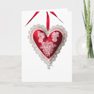 Vintag Red White Lace Valentine's Day Heart Card Karte