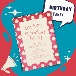 Vintag Red White Polka Dot Birthday Einladung