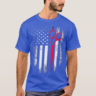 Vintag Red White Scissor American Flag Barber T-Shirt
