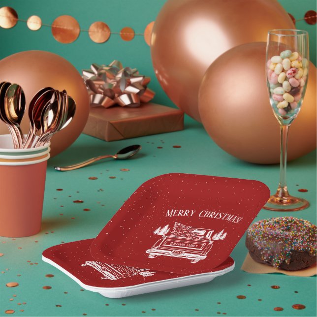 Vintag Red White Truck Frohe Weihnachten Pappteller (Multi)