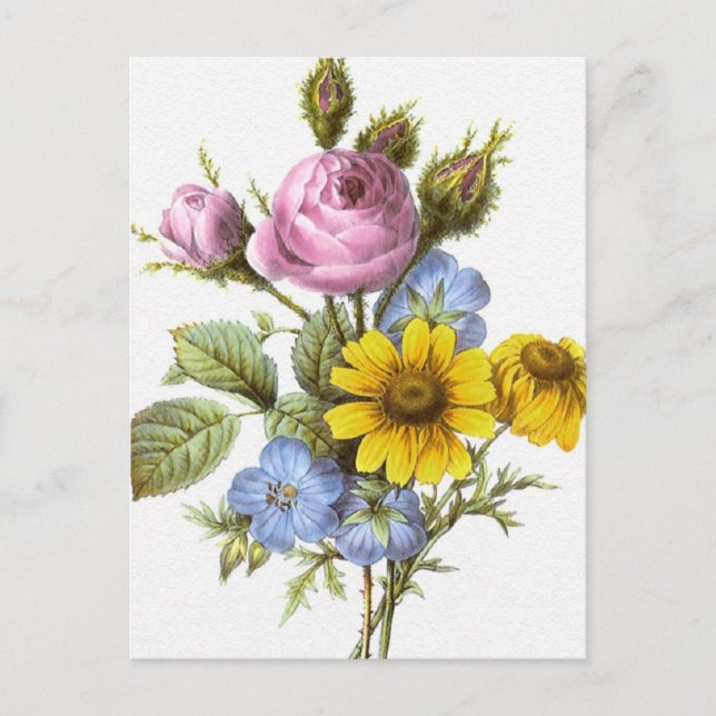 Vintag Redoute Blume Bouquet Postkarte (Vorderseite)