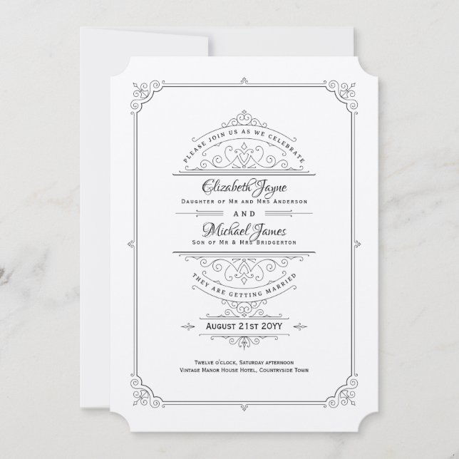 Vintag Regency Kraft Hochzeitseinladungen Einladung (Vorderseite)
