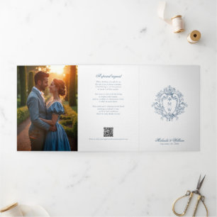 Vintag Regency Monogram Wappen Foto Wedding Dreifach Gefaltete Einladung