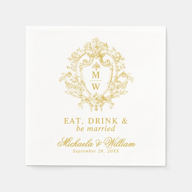 Vintag Regency Monogram Wappen Hochzeitsbenutzerde Serviette (Vorderseite)