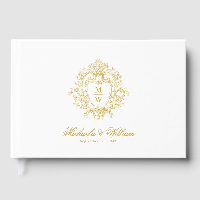 Vintag Regency Monogram Wappen Wedding Gästebuch (Vorderseite)
