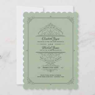 Vintag Regency Sage Green Wedding Einladung