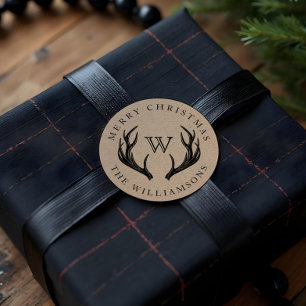 Vintag Reindeer Antlers Family Monogram Runder Aufkleber