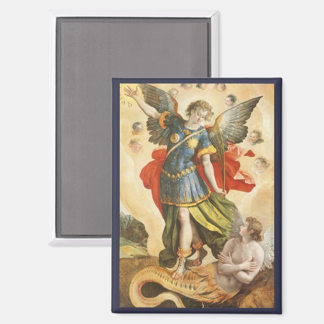 Vintag Religiös, Saint Michael Defeats Lucifer Magnet (Vorderseite/Rückseite)