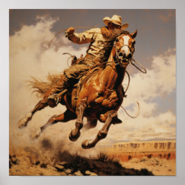 Vintag Remington Painted Cowboy Art Poster - Auth
