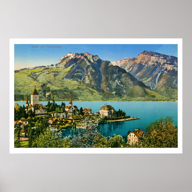 Vintag restaurierte Aussicht auf Spiez (Bern) Schw Poster (Vorne)