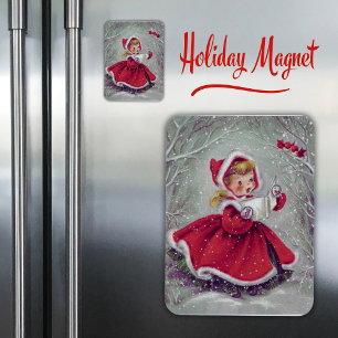 Vintag Retro 1950er Girl in Schnee Weihnachten Magnet